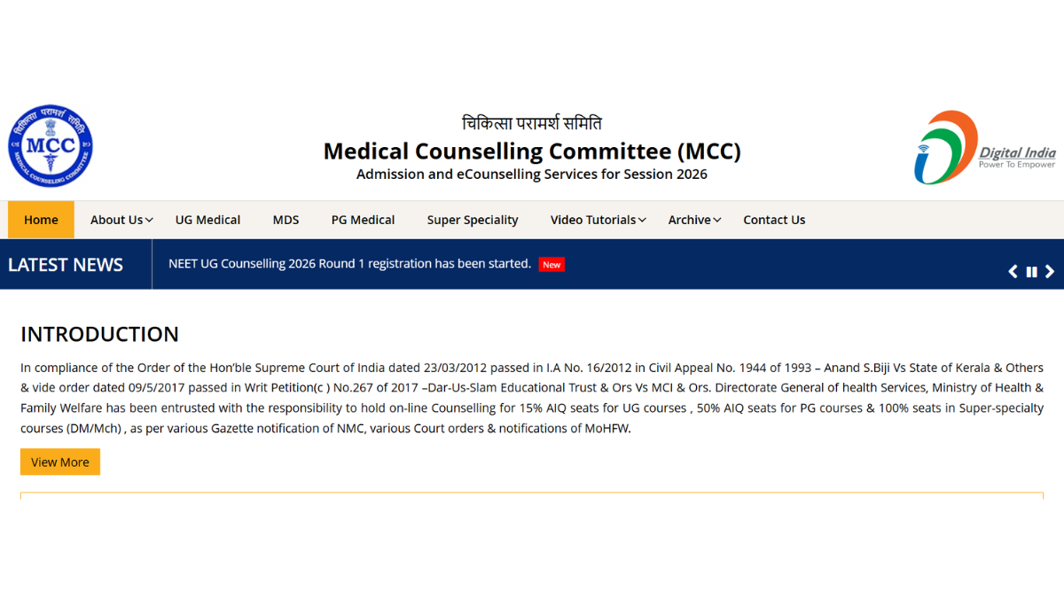 MCC NEET UG counselling 2026: Round 2 registration begins at mcc.nic.in, here's how to apply - India Today
