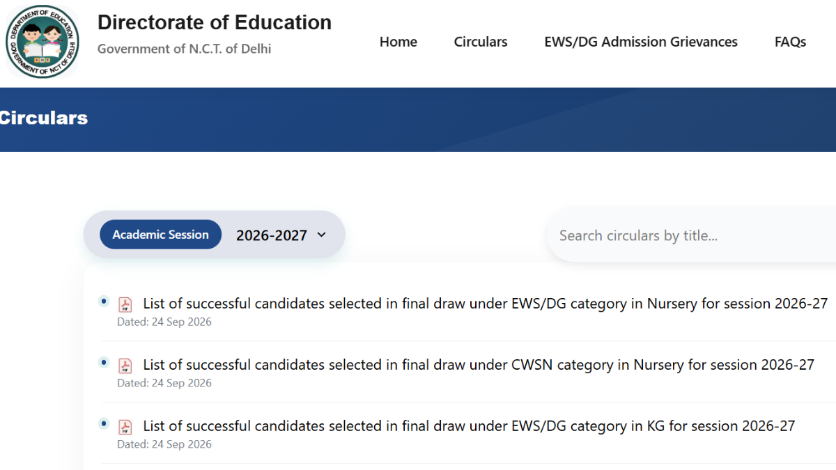 Delhi EWS, DG, CWSN admission 2026 final lottery result out: Check school allotment